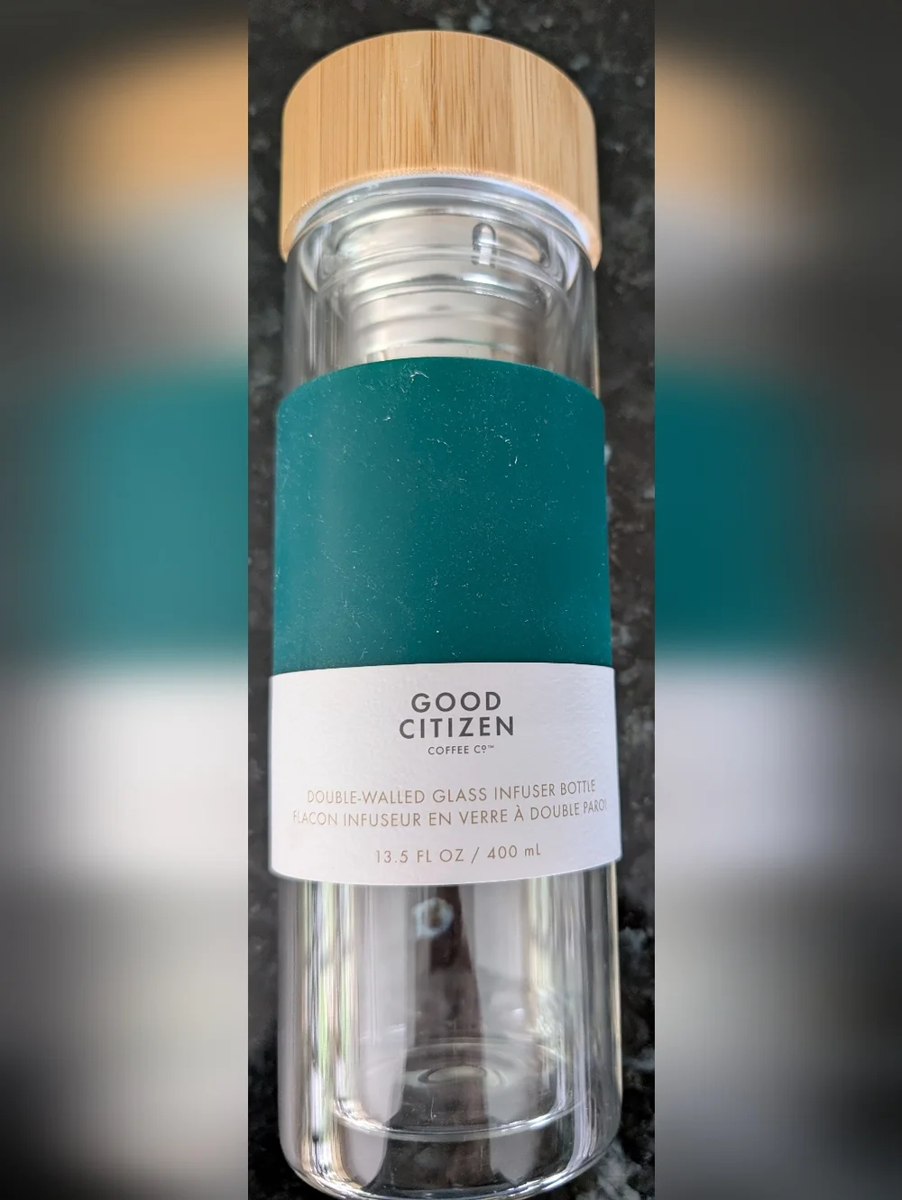 Citizen Teal Glass Infuser Bottle with Bamboo Lid - Picture 1 of 5